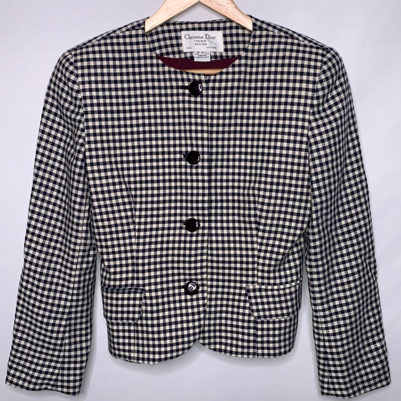 Christian Dior Petite Gingham Navy Check Blazer 6